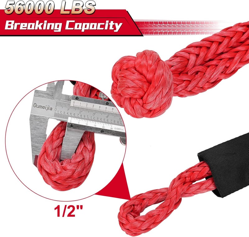 Aomifunny Synthetic Soft Shackle Rope, 2-Pack 1/2in x 22in, 56000 Lbs Breaking Strength, Synthetic Road Recovery Rope with Winch Ring for Sailing SUV ATV 4X4 Truck Jeep Safer Than Metal Shackle (Red) - Image 2